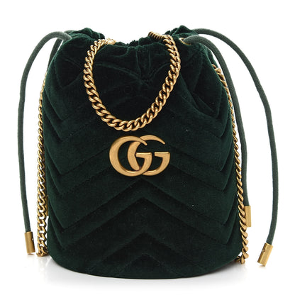 Gucci Velvet Matelasse Mini GG Marmont 2.0 Bucket Bag Dark Green 1 of 8