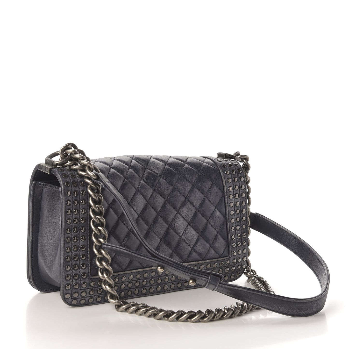Faded Calfskin Quilted Medium Studded Boy Flap Black