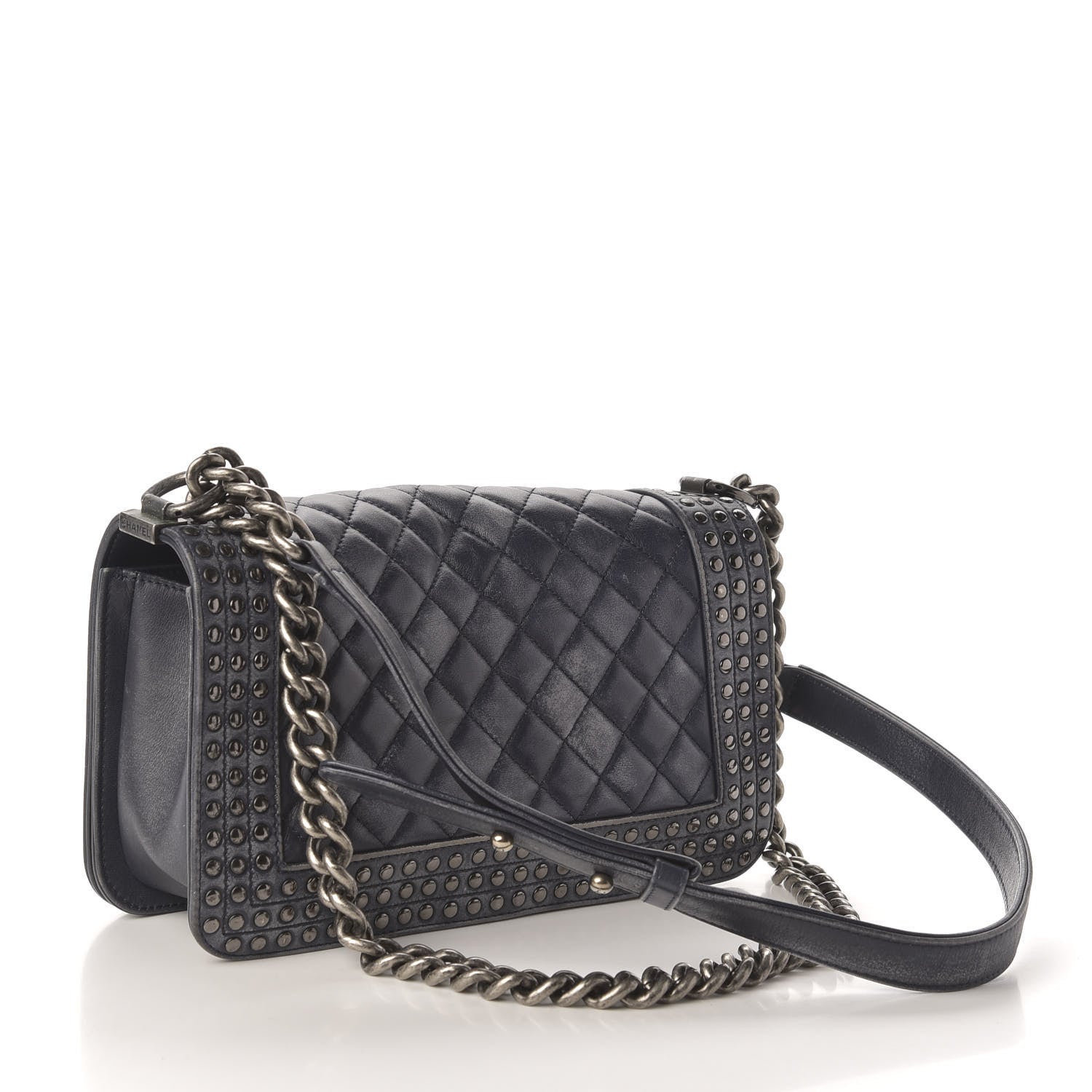 Chanel Faded Calfskin Quilted Medium Studded Boy Flap Black 3 of 13