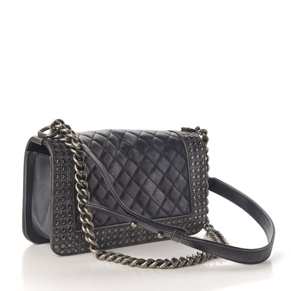 Chanel Faded Calfskin Quilted Medium Studded Boy Flap Black 3 of 13