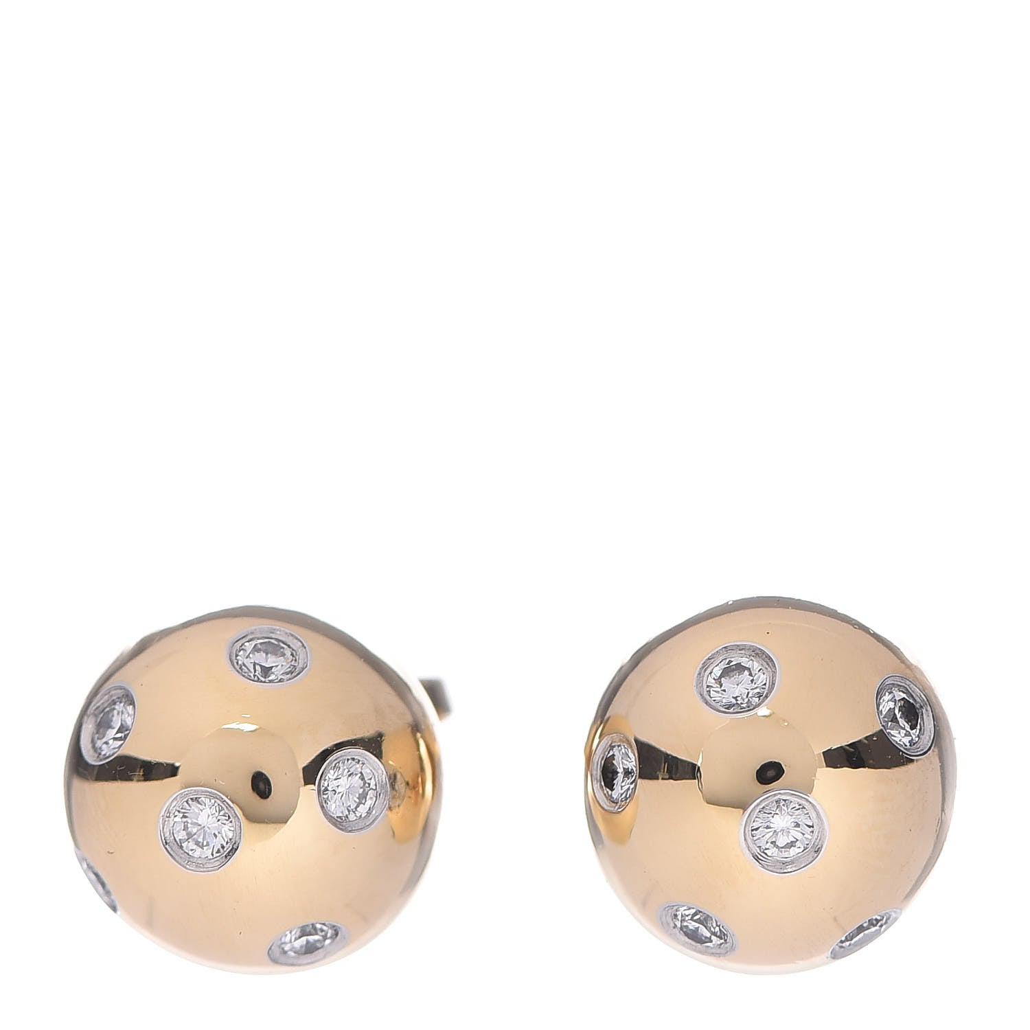 Tiffany 18K Yellow Gold Platinum Diamond 10.5mm Etoile Ball Earrings 1 of 4