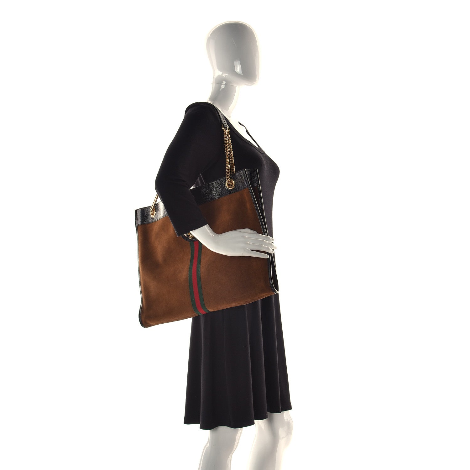 Gucci Suede Patent Large Rajah Chain Tote Nocciola Black 2 of 15