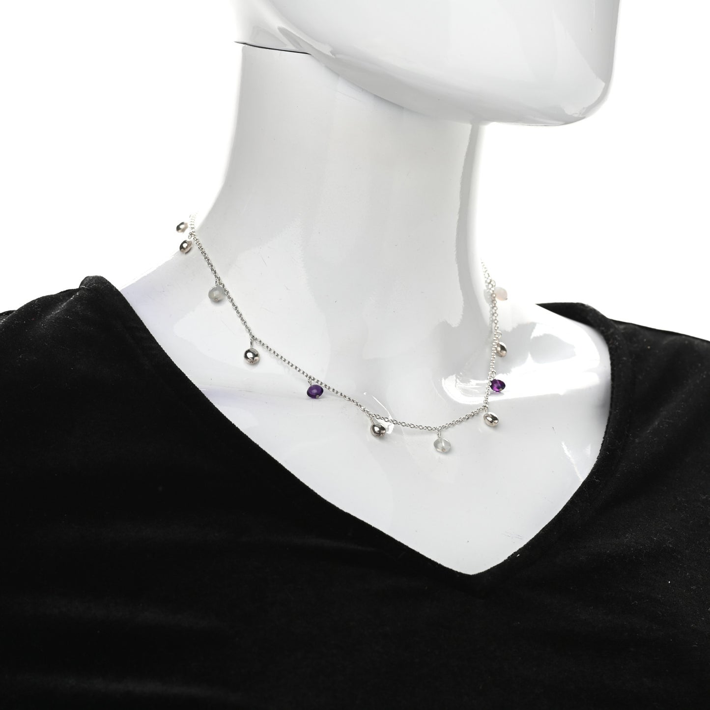 Sterling Silver Amethyst Chalcedony Bead Necklace