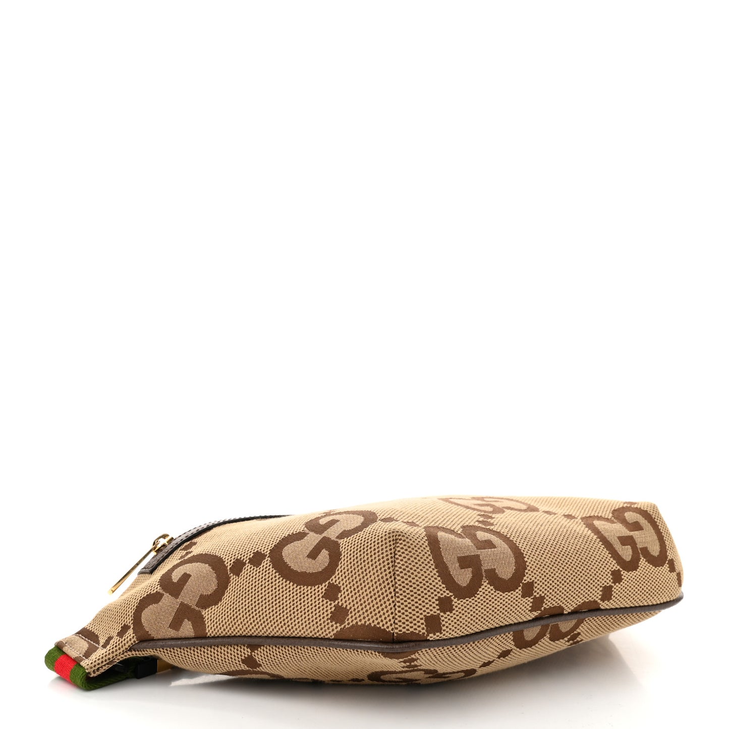 Monogram Jumbo GG Textured Dollar Calfskin Web Belt Bag Camel Ebony New Acero