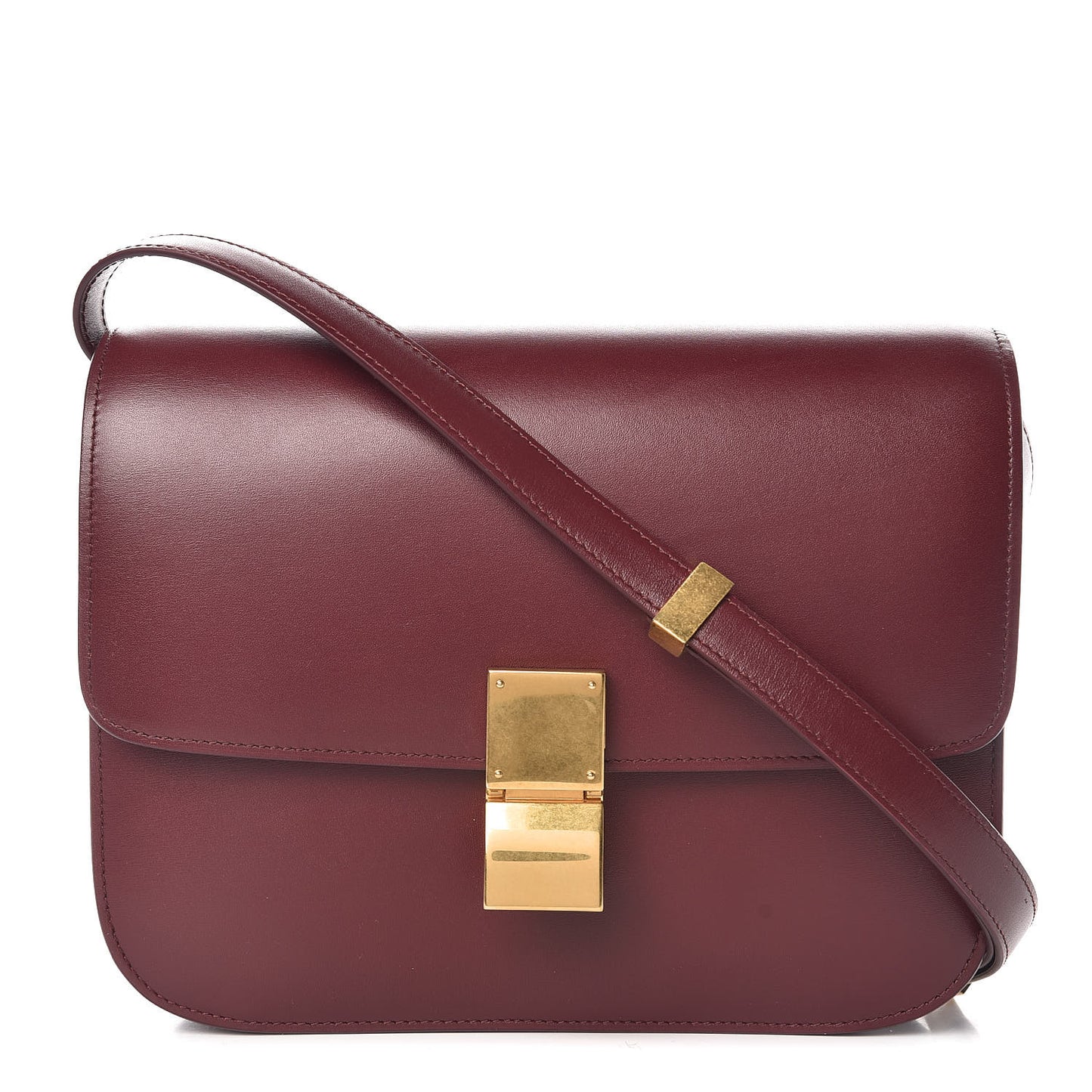 Box Calfskin Medium Classic Box Flap Bag Burgundy