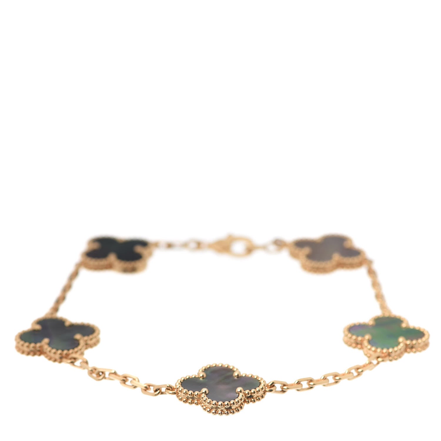 Van Cleef & Arpels 18K Yellow Gold Gray Mother of Pearl 5 Motifs Vintage Alhambra Bracelet 1 of 7