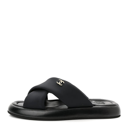 Chanel Fabric CC Mules Sandals 40 Black 1 of 9