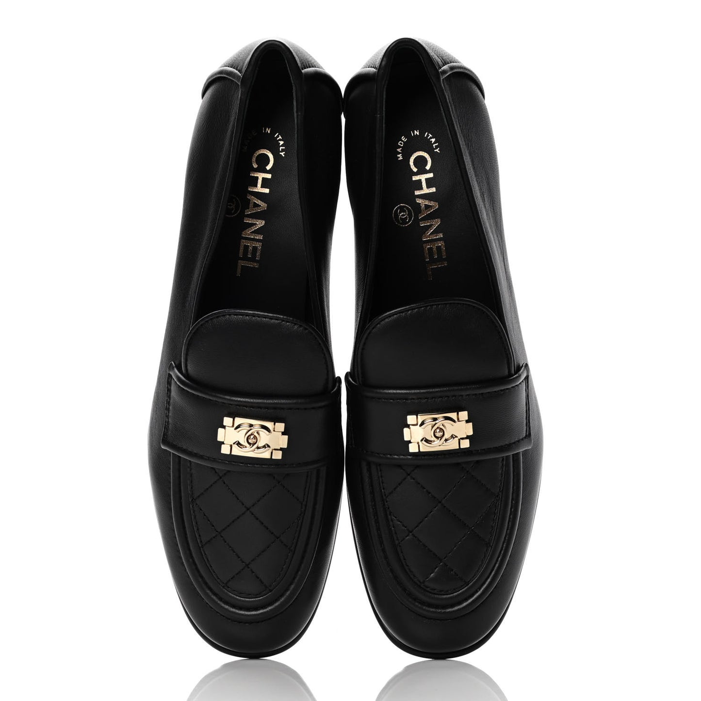 Lambskin Quilted Womens CC Loafers 39 Black