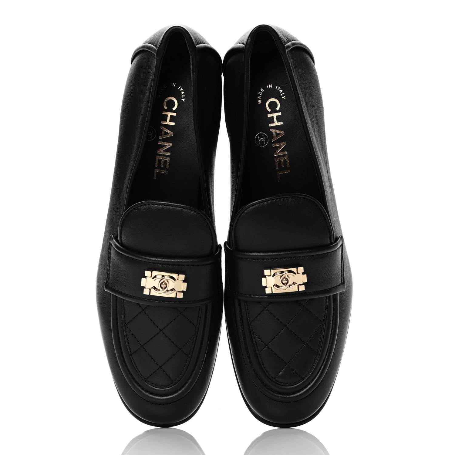 Chanel Lambskin Quilted Womens CC Loafers 39 Black 5 of 10