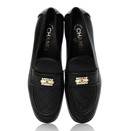 Chanel Lambskin Quilted Womens CC Loafers 39 Black 5 of 10