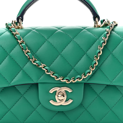 Chanel Lambskin Quilted Bi-Color Mini Top Handle Rectangular Flap Green Dark Blue 8 of 11
