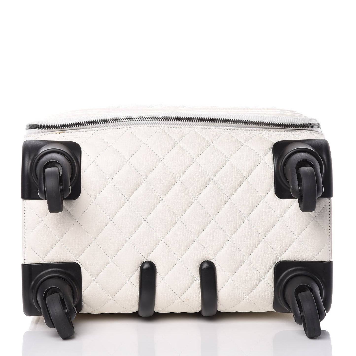Calfskin Quilted Coco Case Trolley Rolling Luggage White