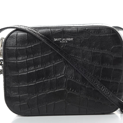 Saint Laurent Calfskin Crocodile Embossed Small Classic Monogram Camera Bag Black 8 of 12