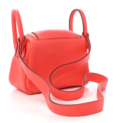 Hermes Taurillon Clemence Mini Lindy 20 Rose Texas 3 of 10