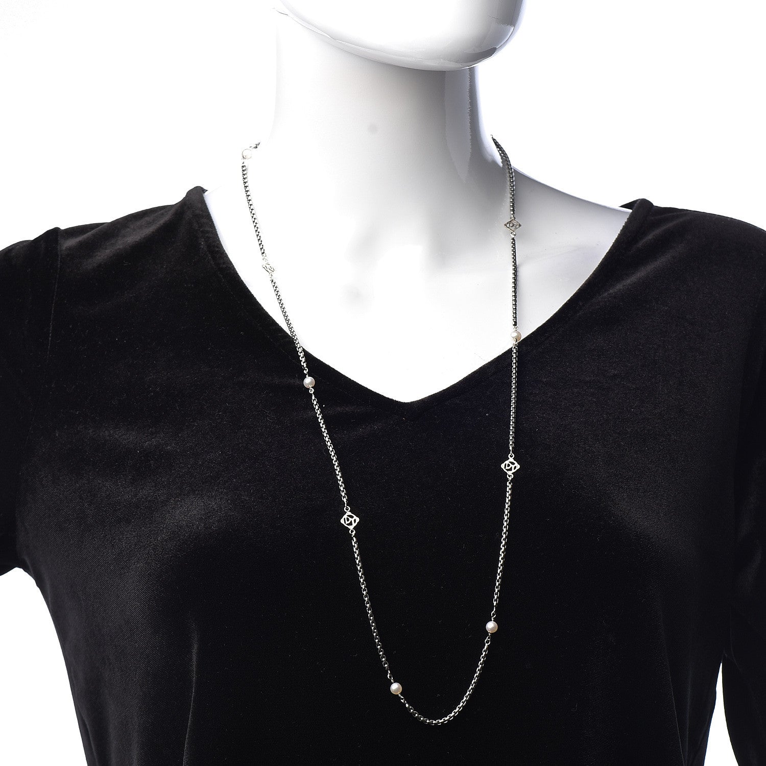 David Yurman Sterling Silver 14K Yellow Gold Pearl Logo Station Necklace 32" 2 of 8