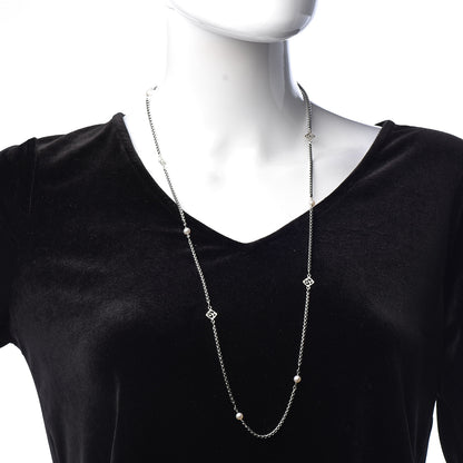 David Yurman Sterling Silver 14K Yellow Gold Pearl Logo Station Necklace 32" 2 of 8