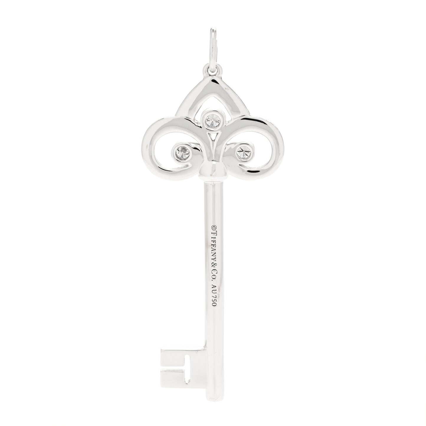 18K White Gold Diamond Fleur De Lis Key Pendant