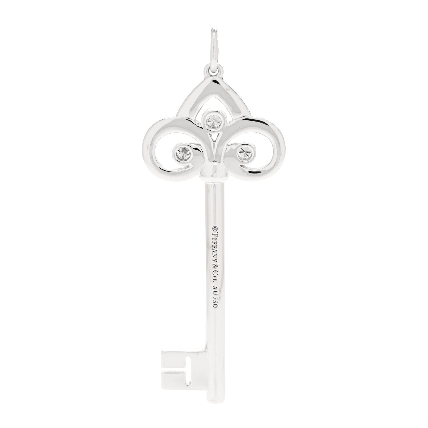 Tiffany 18K White Gold Diamond Fleur De Lis Key Pendant 3 of 5