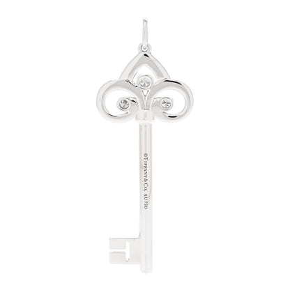 Tiffany 18K White Gold Diamond Fleur De Lis Key Pendant 3 of 5