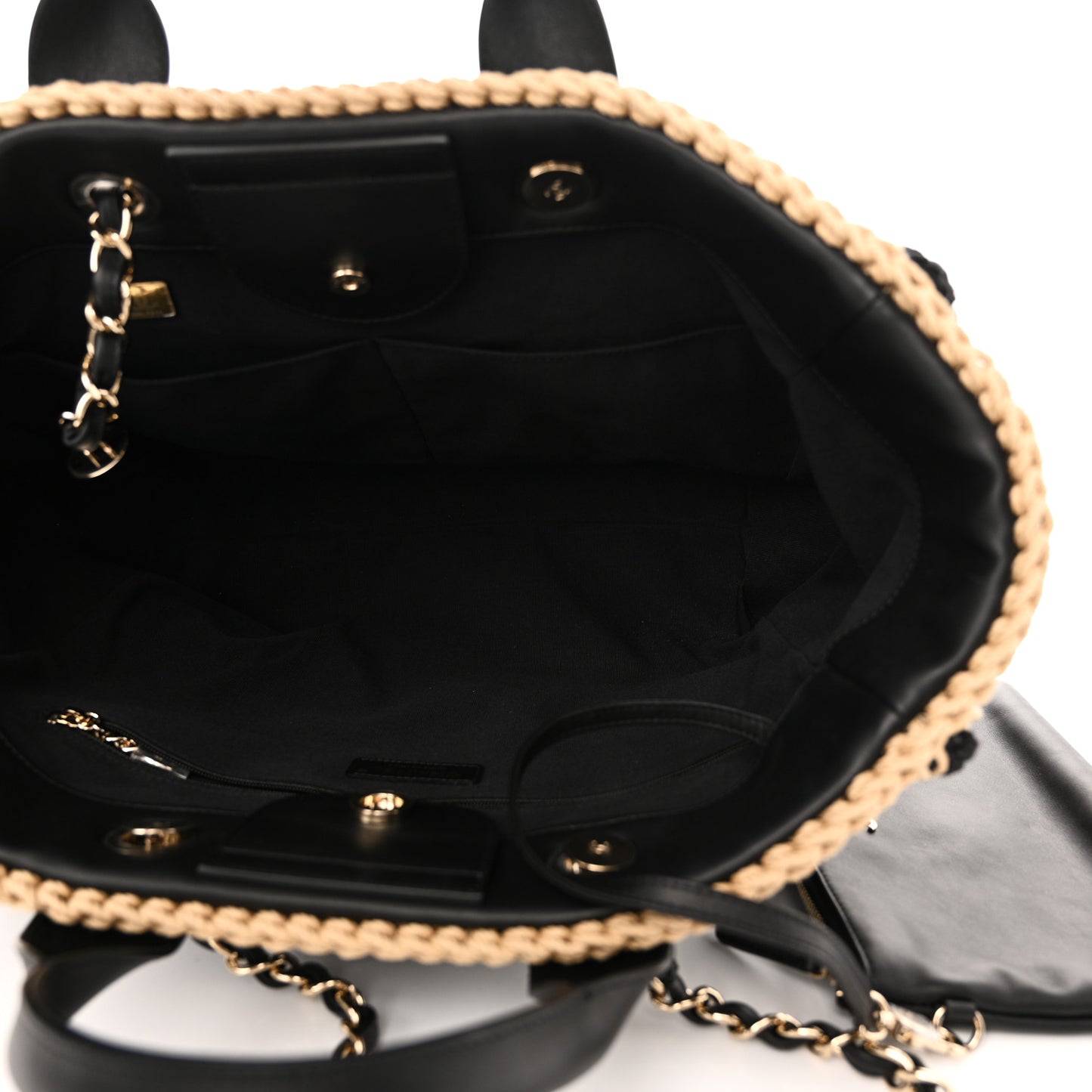 Cotton Crochet Large Deauville Tote Black Beige
