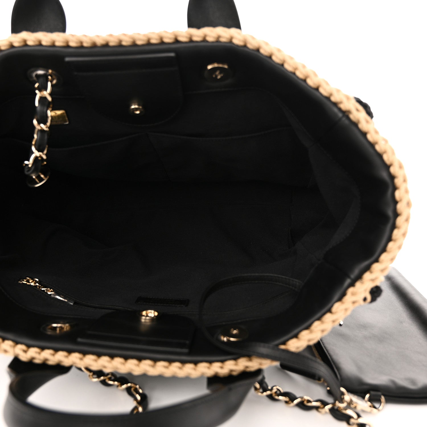 Chanel Cotton Crochet Large Deauville Tote Black Beige 6 of 11