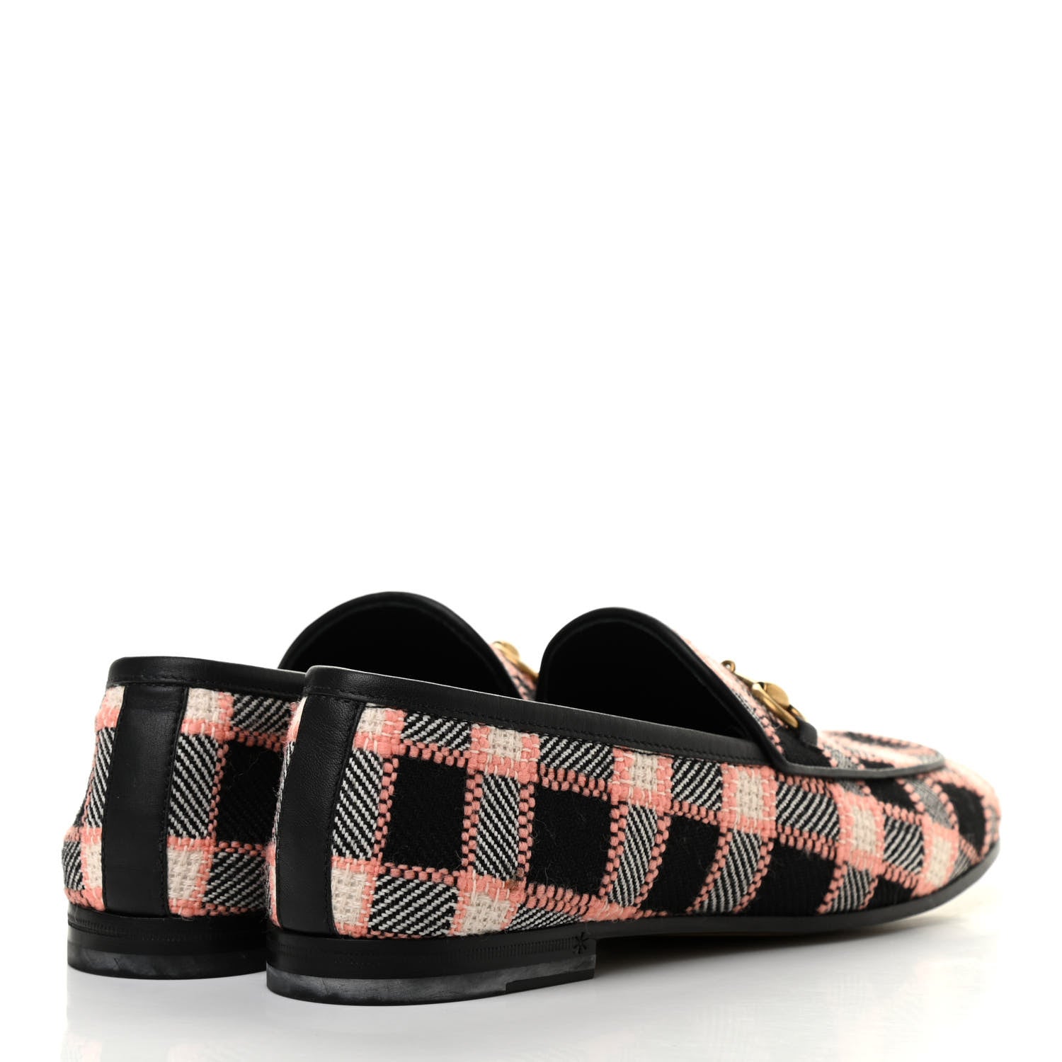 Gucci Tweed Check Horsebit Womens Jordaan Loafers 38.5 Black Pink Multicolor 4 of 8