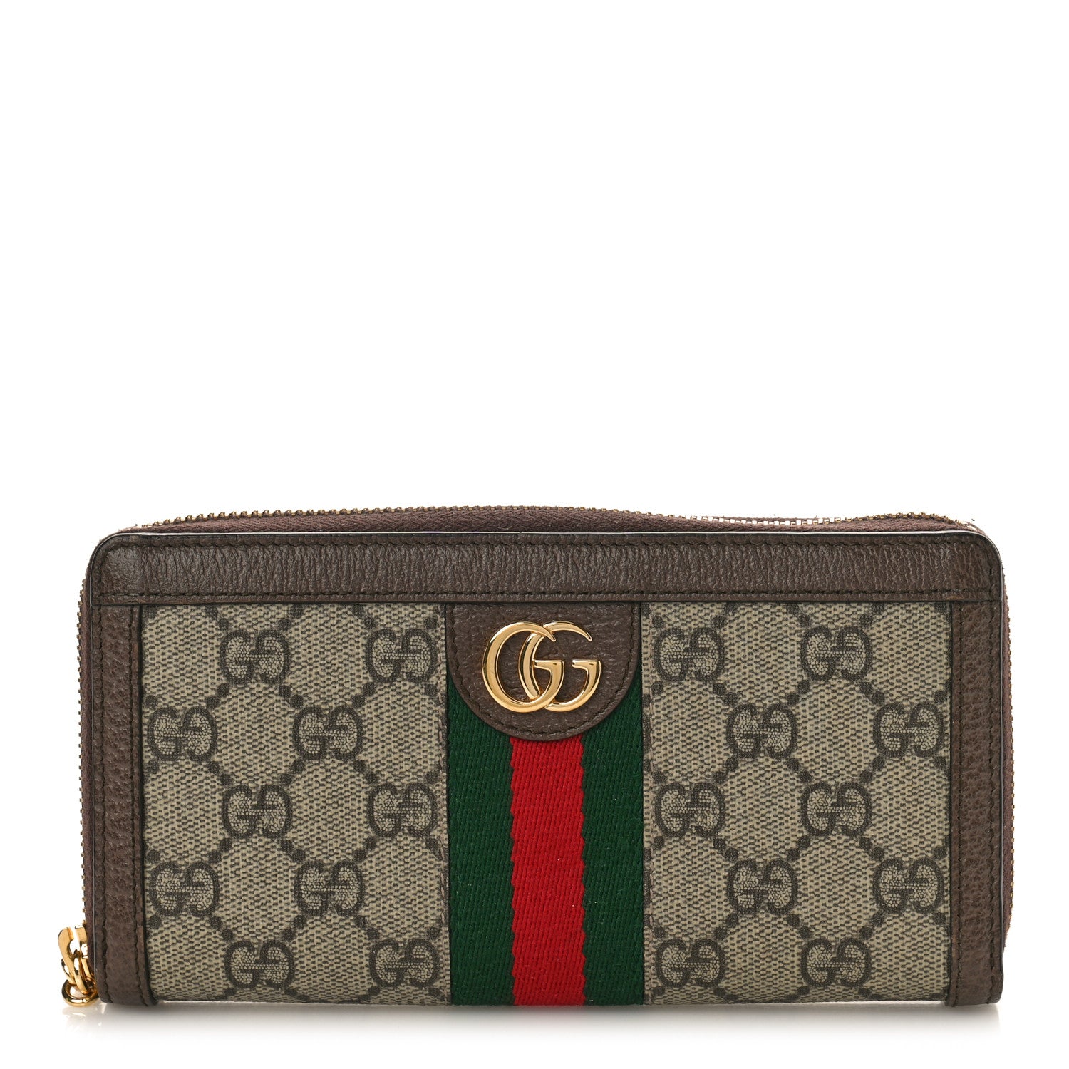 Gucci GG Supreme Monogram Web Ophidia Zip Around Wallet Brown 1 of 8