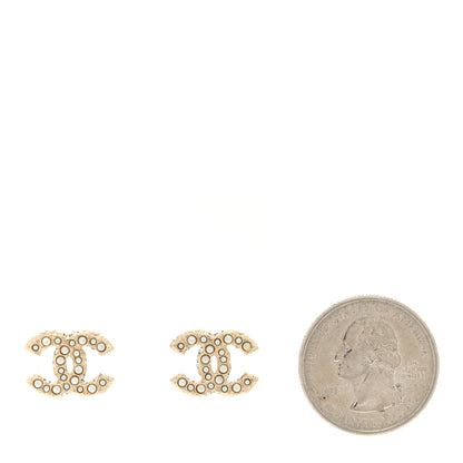 Chanel Metal Graduated Pearl Crystal CC Earrings Light Gold 2 of 4