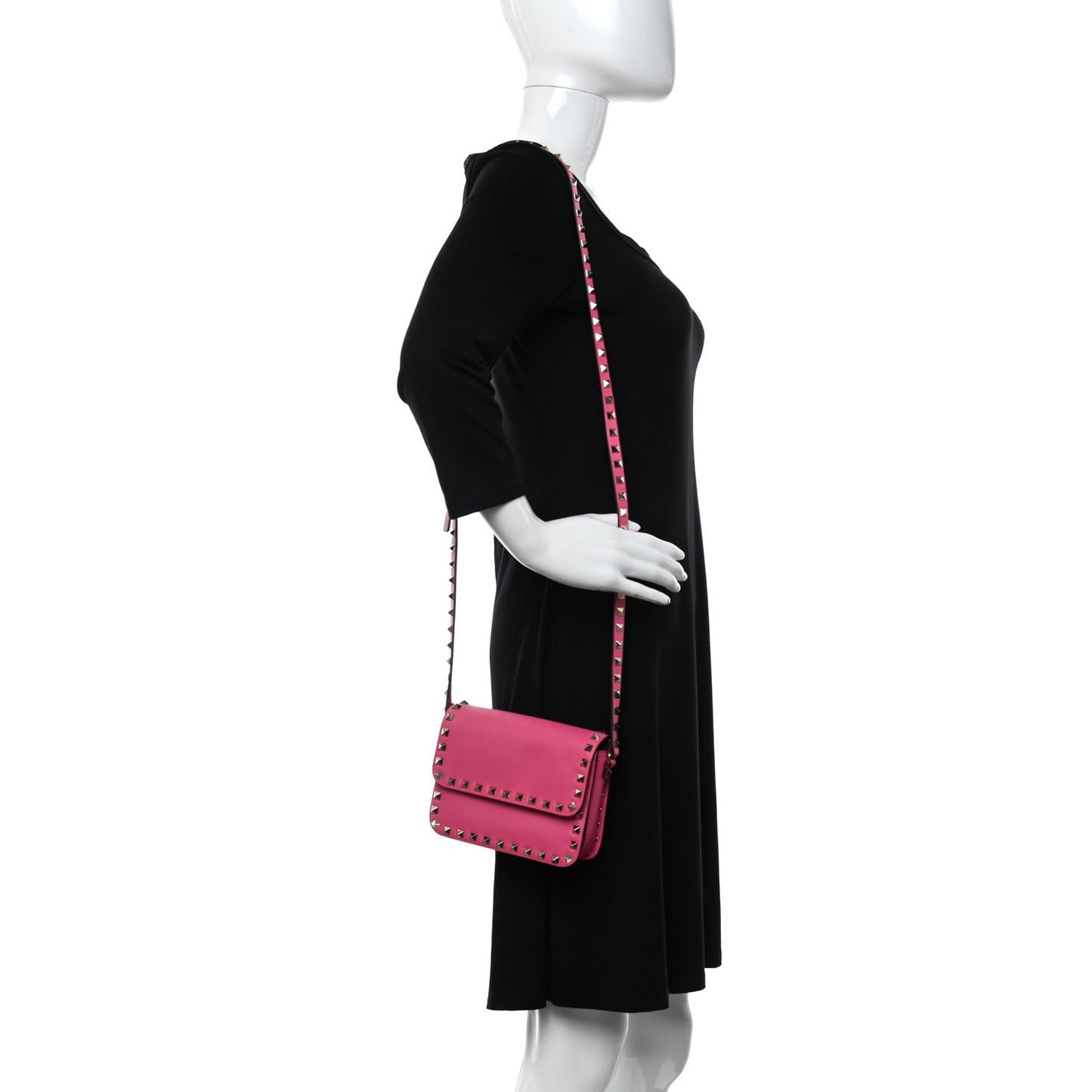 Vitello Rockstud Flap Crossbody Bag Peony