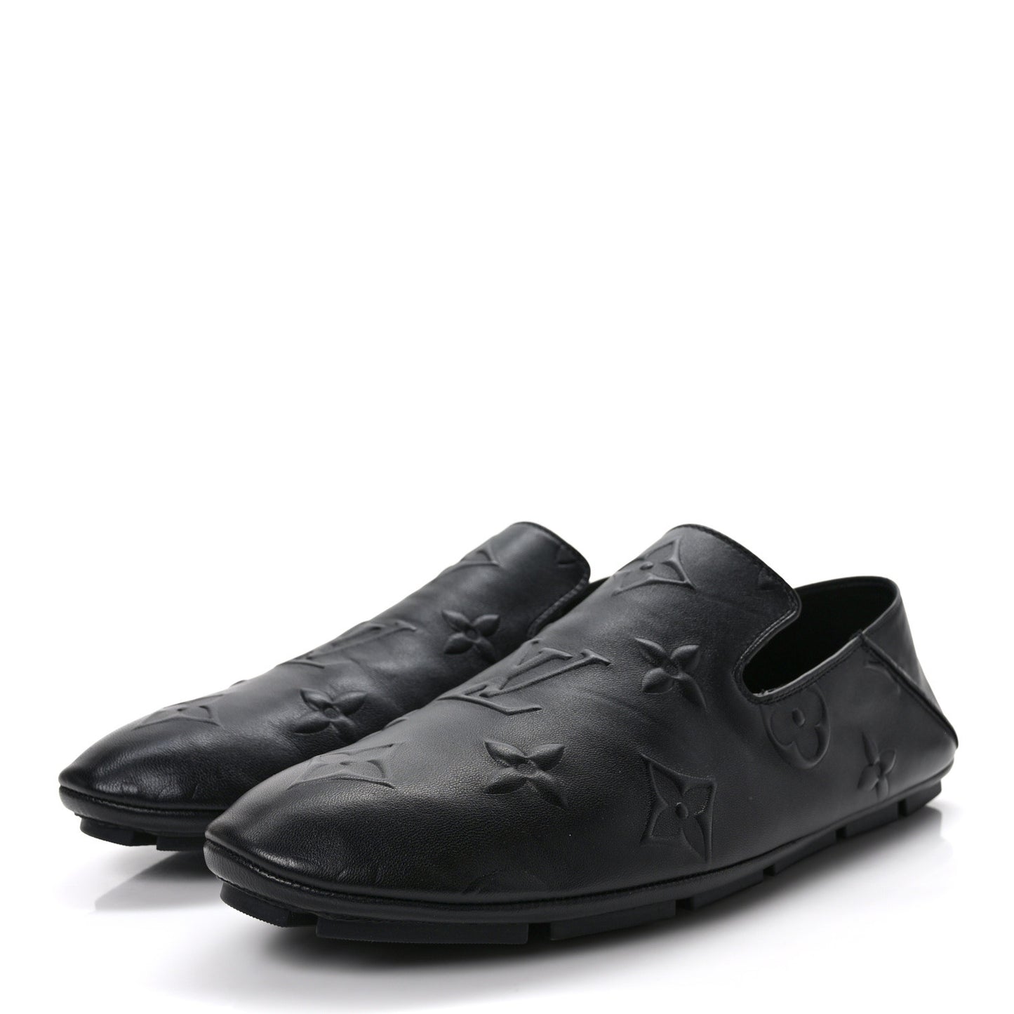 Calfskin Embossed Maxi Monogram Driver Open Back Moccasins 9.5 Black