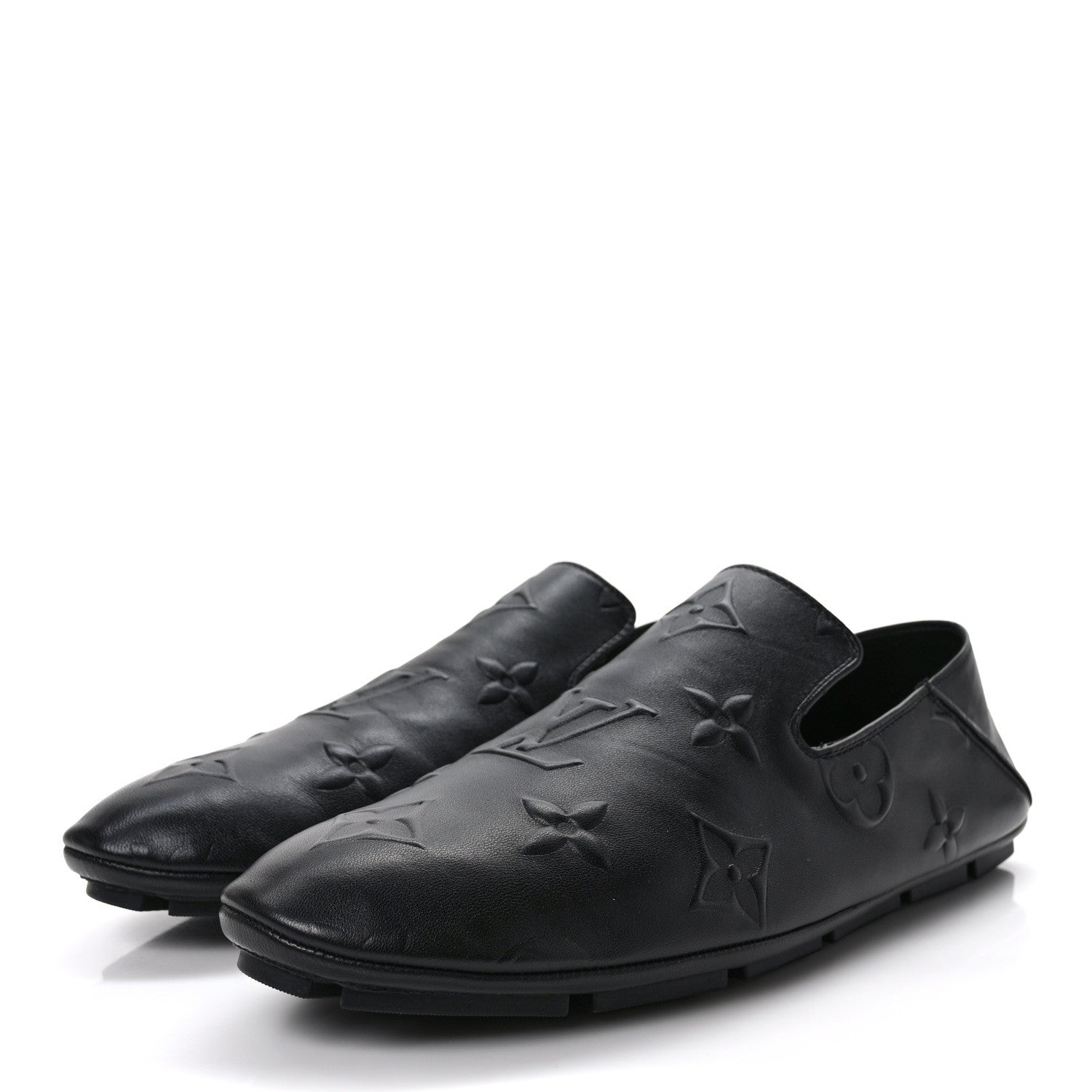 Louis Vuitton Calfskin Embossed Maxi Monogram Driver Open Back Moccasins 9.5 Black 3 of 8