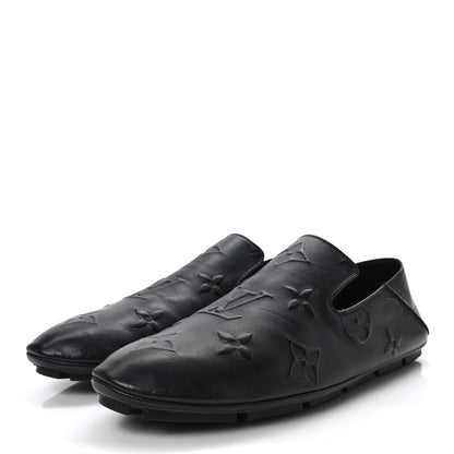 Louis Vuitton Calfskin Embossed Maxi Monogram Driver Open Back Moccasins 9.5 Black 3 of 8
