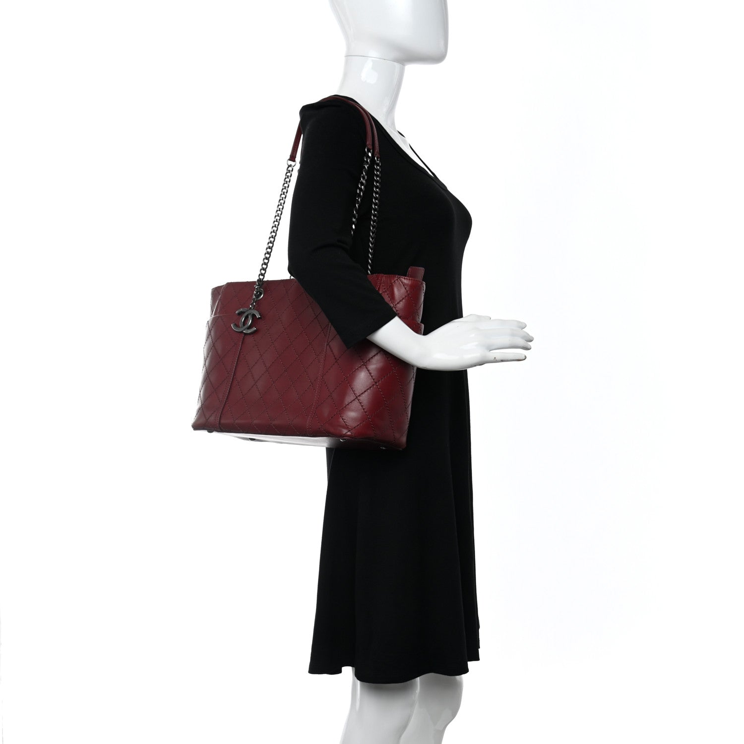 Chanel Calfskin Stitched CC Pocket Shopping Tote Dark Red 2 of 11