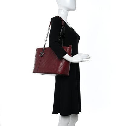 Chanel Calfskin Stitched CC Pocket Shopping Tote Dark Red 2 of 11