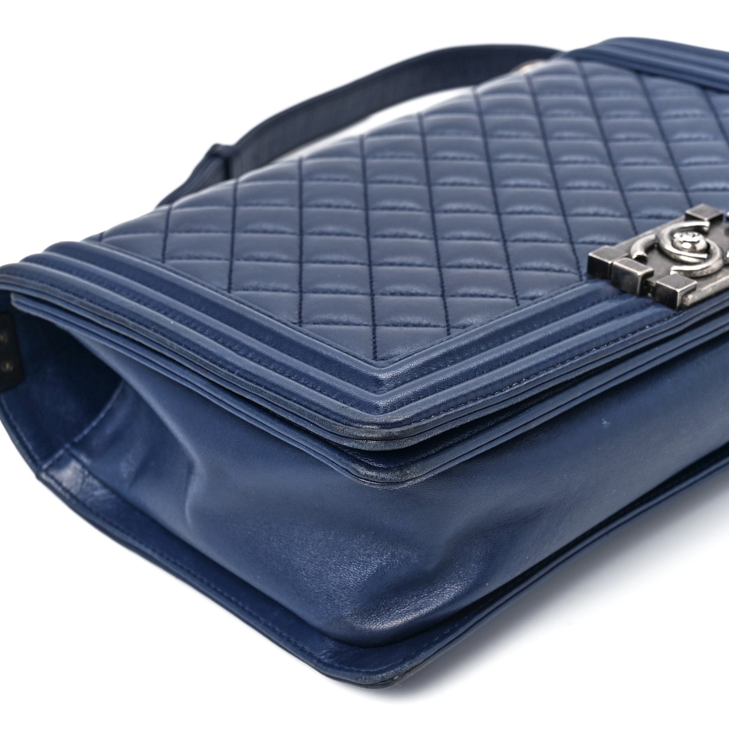 Calfskin Quilted New Medium Boy Flap Navy Blue