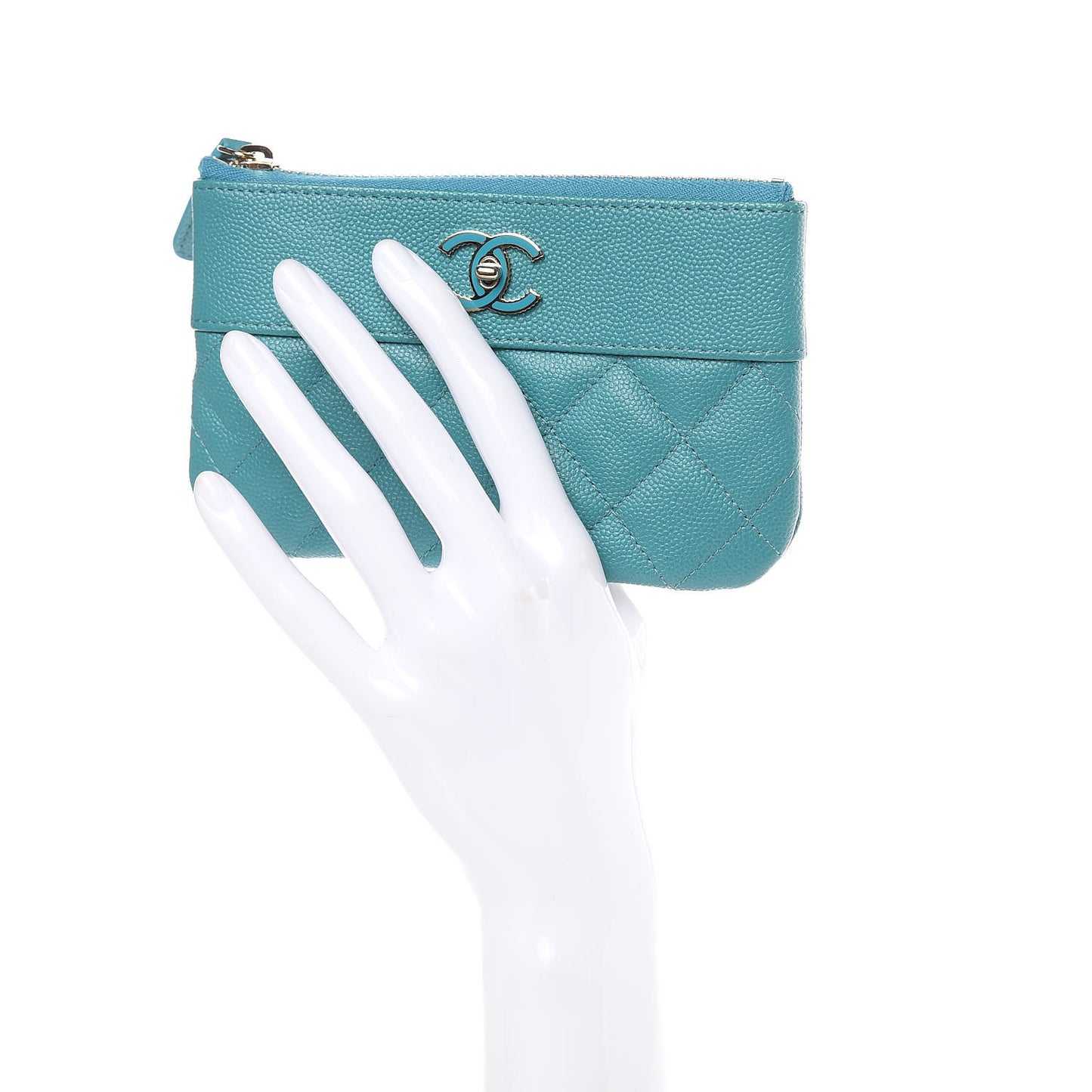 Caviar Quilted Small Vintage Mademoiselle Cosmetic Case Turquoise