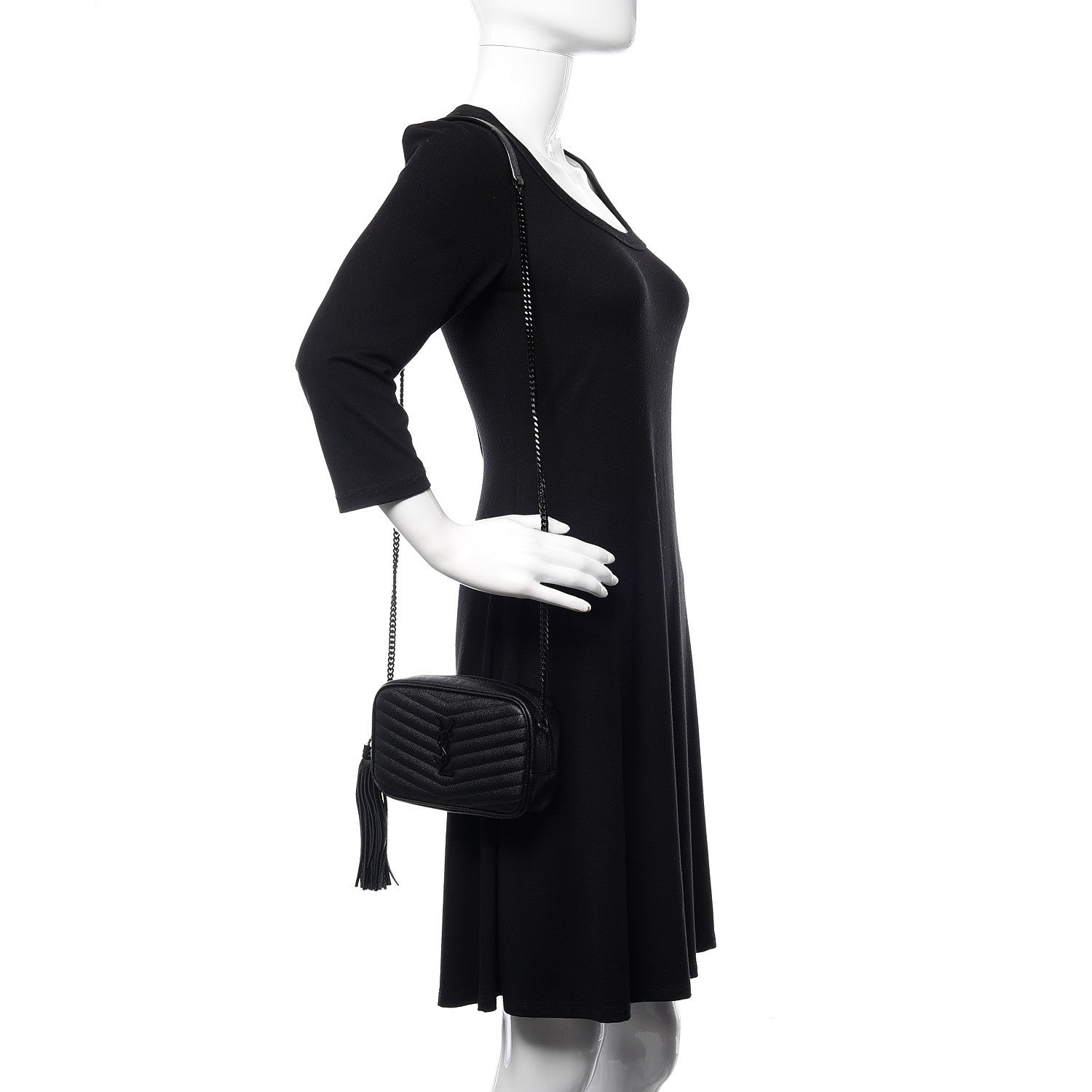 Saint Laurent Grain De Poudre Matelasse Monogram Mini Lou Camera Bag Black 2 of 11