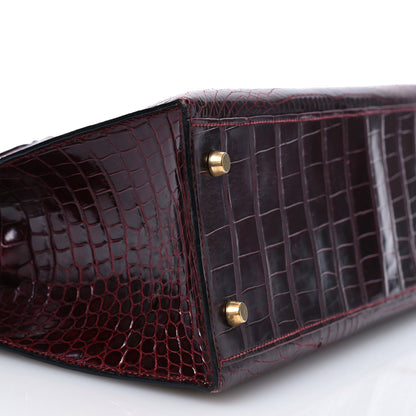 Hermes Shiny Porosus Crocodile Kelly Sellier 32 Rouge H 9 of 16