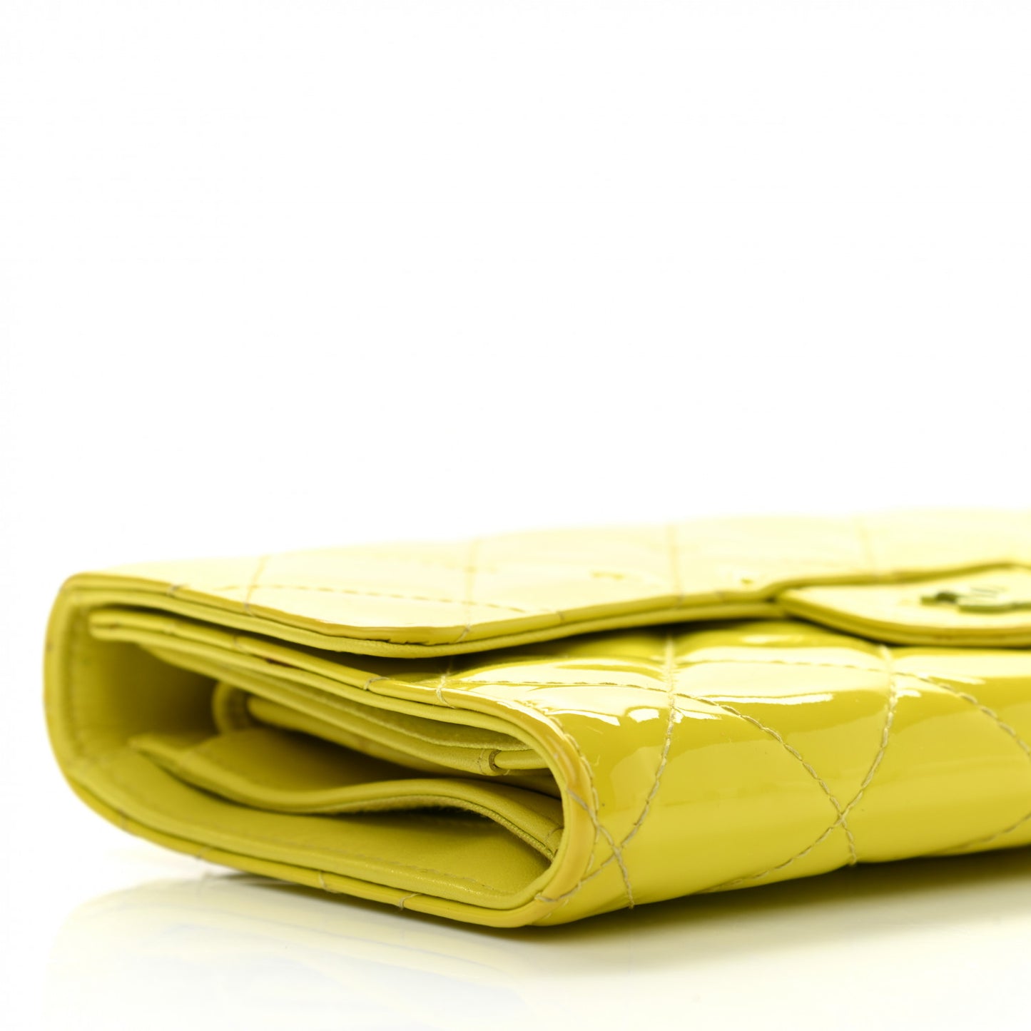 Patent Quilted Large Gusset Flap Wallet Yellow