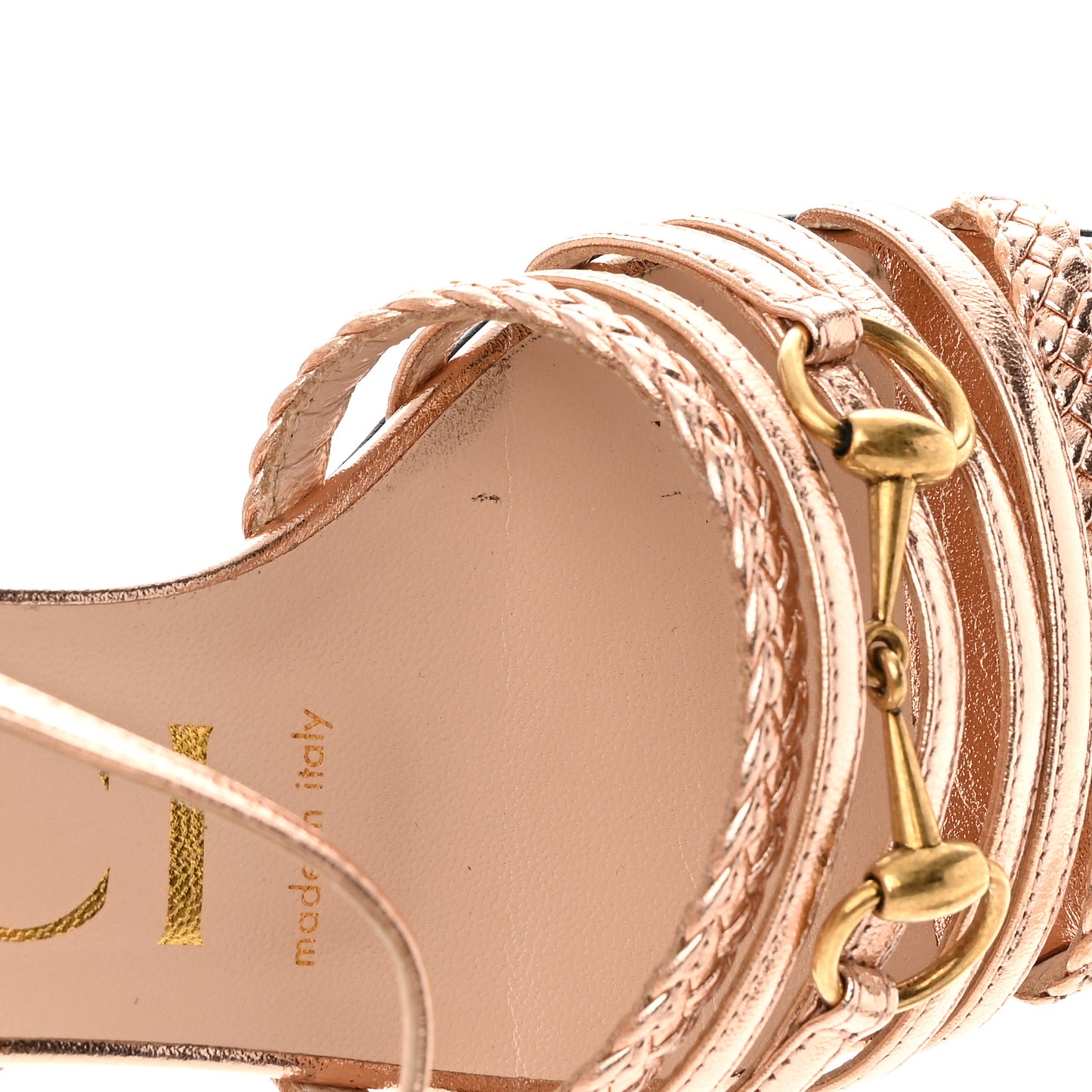 Metallic Nappa Braided Ketty Horsebit Sandals 35 Salmone