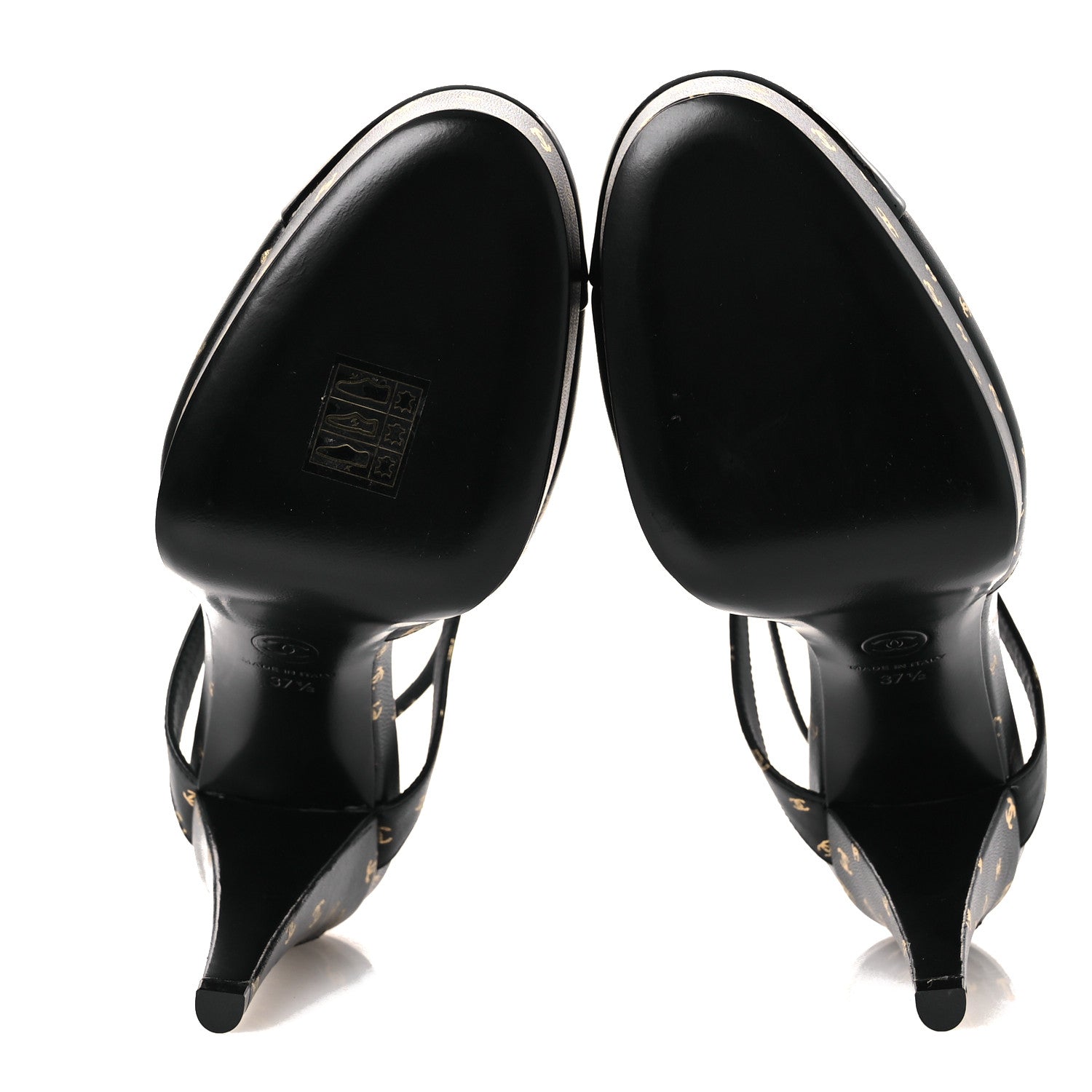 Chanel Printed Lambskin CC Platform Pumps 37.5 Black Gold 7 of 11