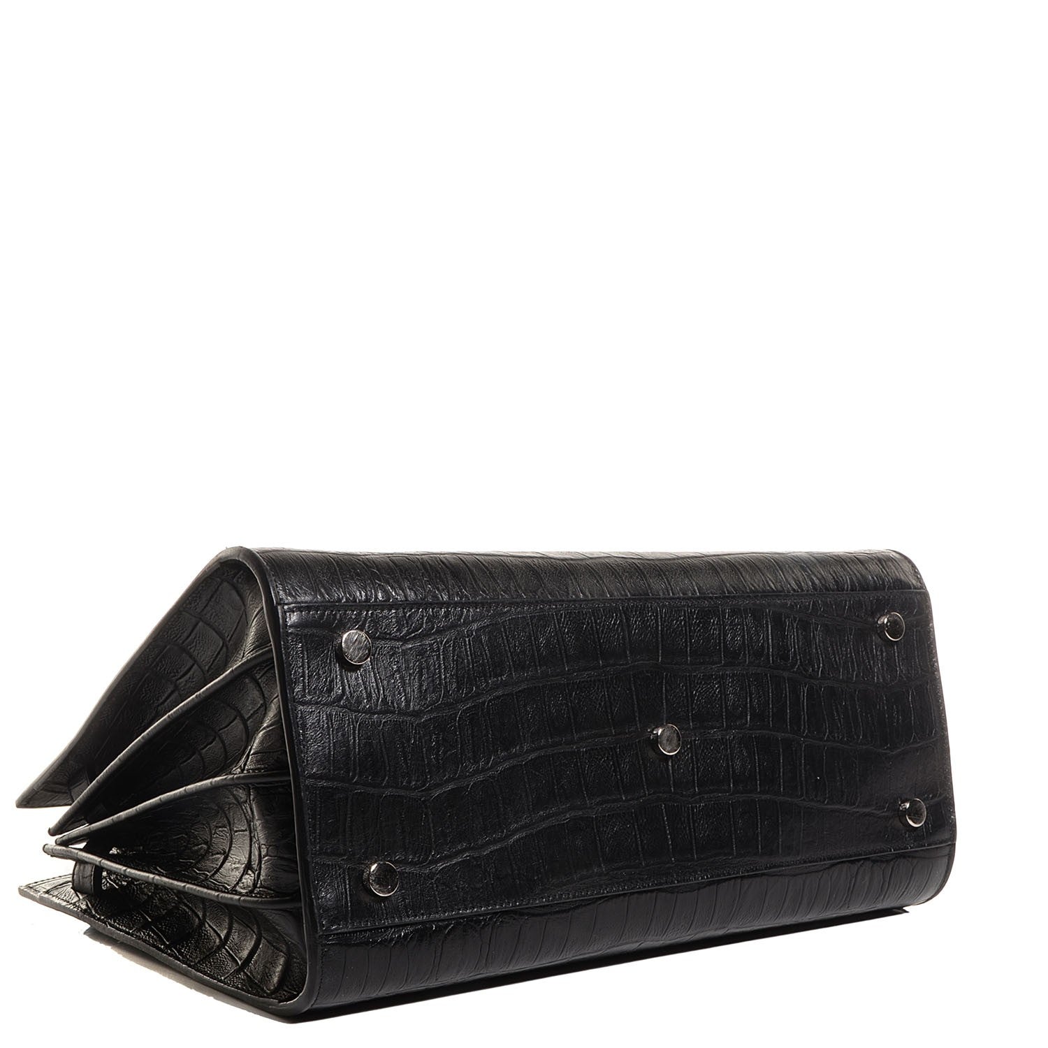 Saint Laurent Calfskin Crocodile Embossed Small Sac de Jour Bag Black 4 of 7