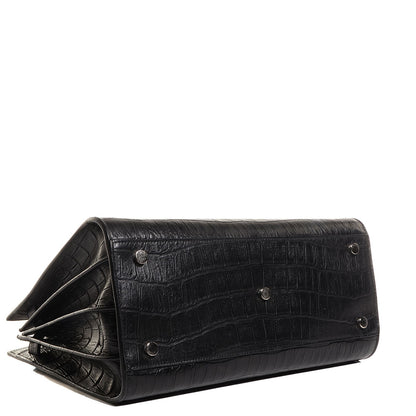 Saint Laurent Calfskin Crocodile Embossed Small Sac de Jour Bag Black 4 of 7