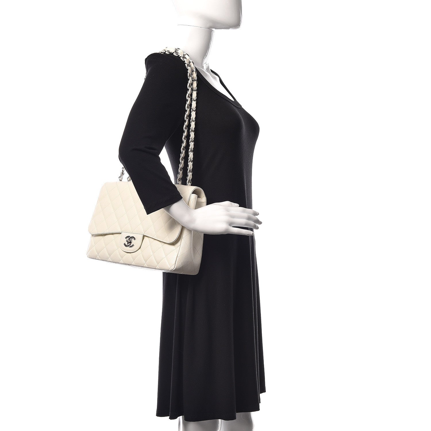 Chanel Caviar Quilted Jumbo Single Flap White 2 of 13