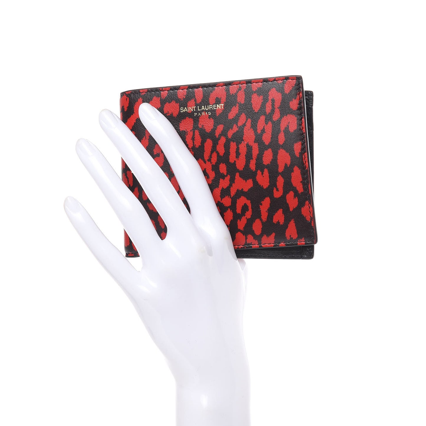 Calfskin Baby Cat Print Bifold Wallet Black Red