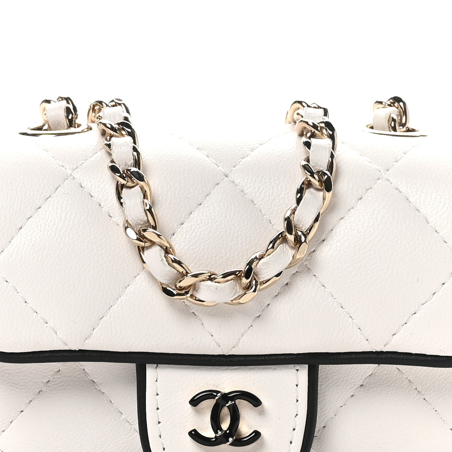 Lambskin Quilted Resin CC Flap Clutch With Chain White Black