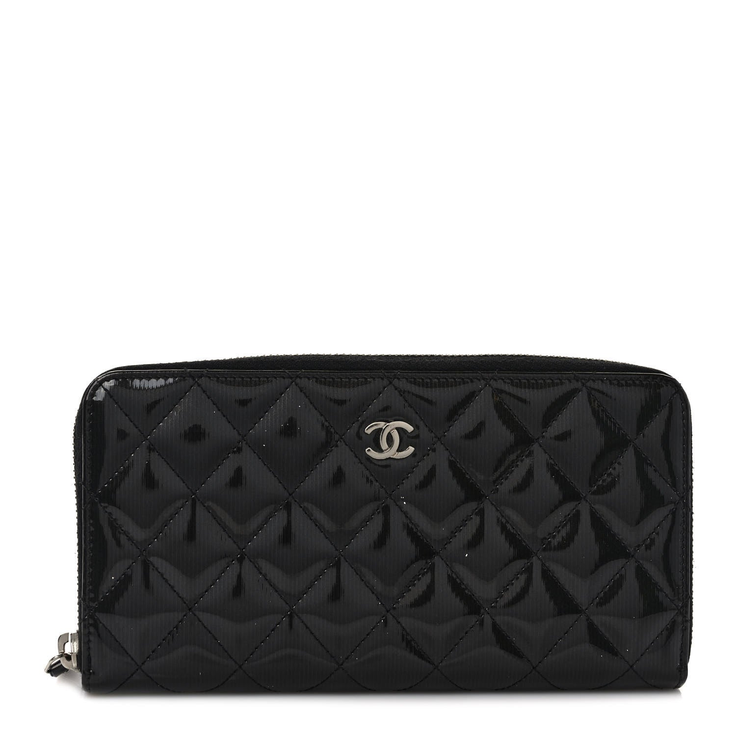 Chanel Striated Patent Zip Around Wallet Black 1 of 9
