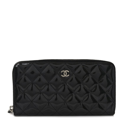 Chanel Striated Patent Zip Around Wallet Black 1 of 9