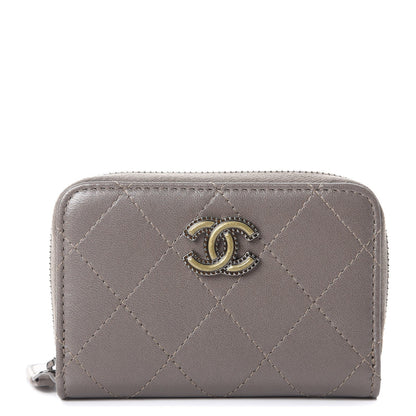 Chanel Calfskin Resin Quilted Zip Around Coin Purse Grey 1 of 7