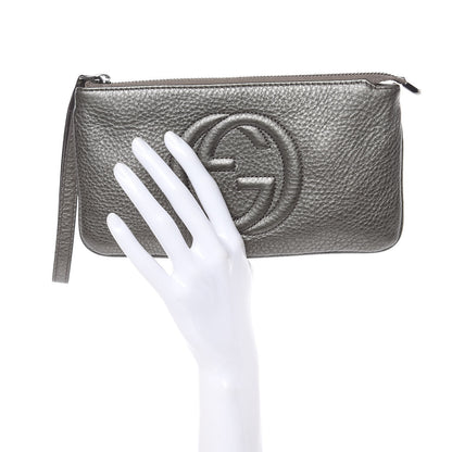 Gucci Metallic Pebbled Calfskin Soho Wristlet Sasso 2 of 7